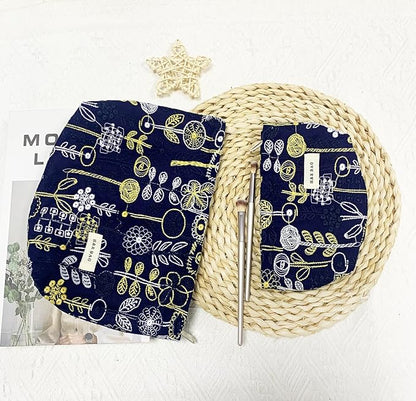 getgto 2 Pcs Makeup Bags, Large Cosmetic Bag Travel Toiletry Bag Organizer for Women, Embroidery Craft, Floral Makeup Bag Small Cosmetic Pouch Purse with Zipper, Gifts for Girls Teen (Blue-tree)