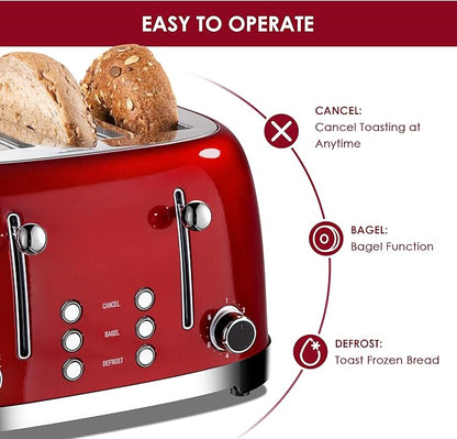 Roter Mond 4 Slice Toaster Retro Stainless Steel