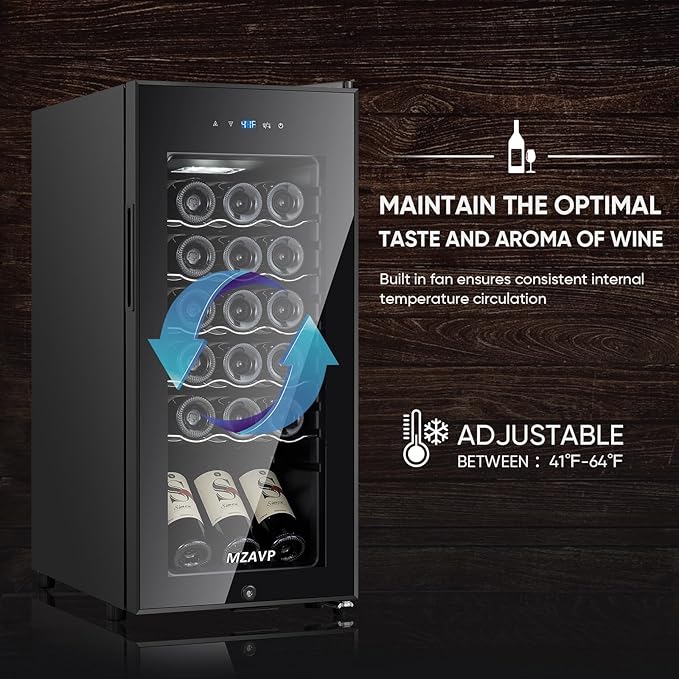 Mini Wine Fridge-Black, 18 Bottles Low Noise Compressor Wine Cooler,