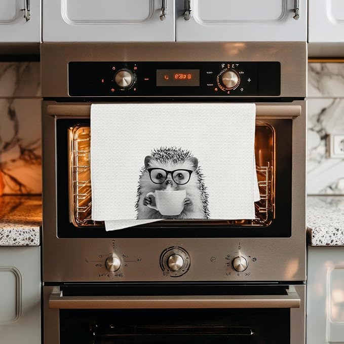 Funny Hedgehog Decor Coffee Kitchen Towels Gift, Hedgehog Gifts for Women, Coffee Gifts for Women, Animal Lover Gift Decorative Dish Hand Tea Towels for Kitchen Home Bar Decor, 16x24 Inch
