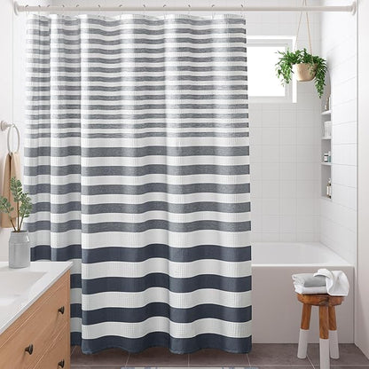 Madison Park Shower Curtain Spa Waffle Weave Wide Shower Curtain for Bathroom 3M Scotchgard Moisture Management, Spa Quality Modern Shower Curtains for Bathroom, Extra Width: 108"x72" Blue Ombre