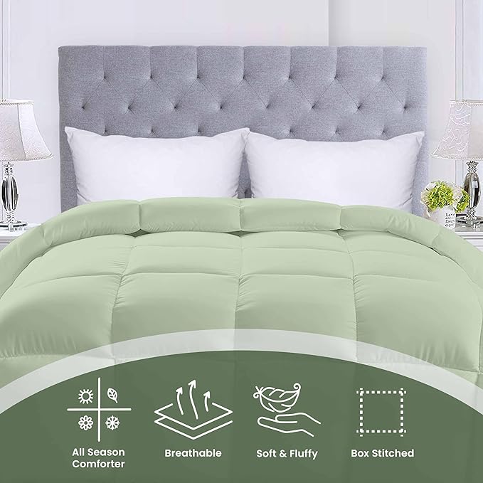 Utopia Bedding Comforters Queen Size, All Season Duvet Insert, Down Alternative Box Stitched Bed Comforter with Corner Tabs, Machine Washable (Sage Green)