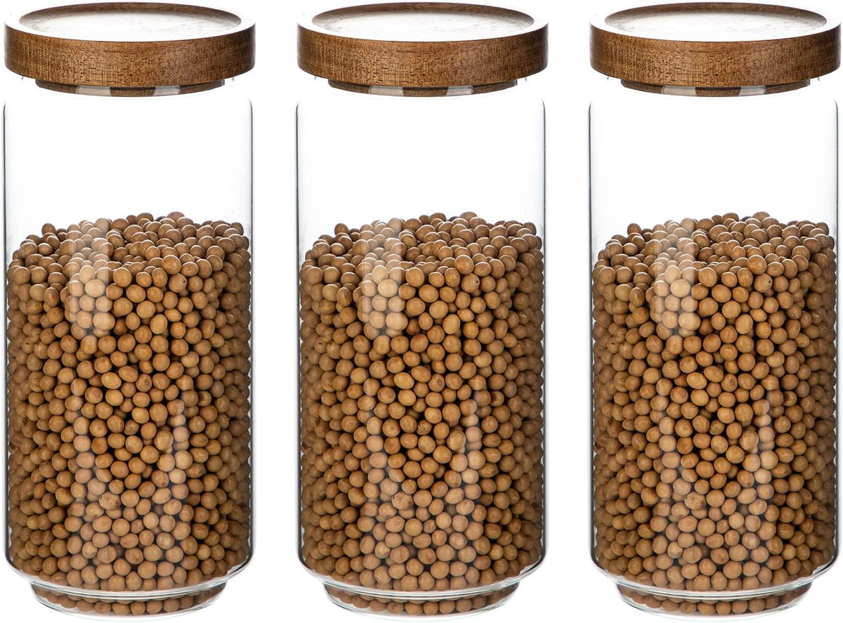 Glass Storage Jars with Acacia Wooden Lid Set of 3, 34 OZ High Borosilicate Glass Containers Kitchen Food Canisters s for Coffee Beans/Sugar/Tea/Nuts