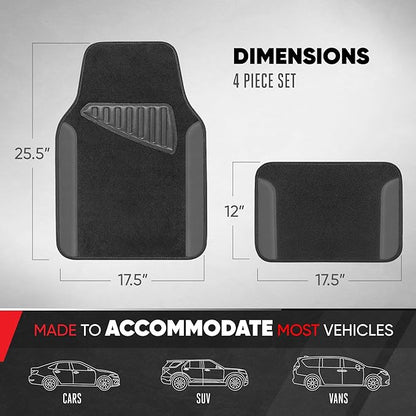 Motor Trend Waterproof Car Floor Mats Universal Fit Car Mats with Driver Heel Pad Leather Car Carpet Floor Mats for SUV Van Sedan Truck Anti-Slip Backing Carpet Mats Black and Gray