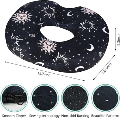 Hemorrhoid Pillows for Sitting Donut Gel Ergonomic Sun Moon Seat Cushion for Long Sitting Tailbone Pain After Surgery Relief Office Chair Pillow for Butt Cute Coccyx Car Drivers Postpartum Pregnancy