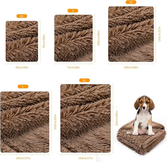 Wowchine Waterproof Dog Blanket Brown Fluffy Long Faux Fur Pet Throw Blankets 28x20in for Couch Love Bed Cover Washable(Brown,XS)
