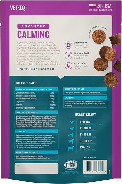 VetIQ Advanced Calming Support Supplement for Dogs, Dog Calming Chews - Anxiety Relief Treats Stress and Promote Relaxation, Made in The USA, 60 Count