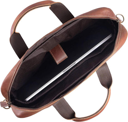 Leather briefcase 18 Inch Laptop Messenger Bags for Men and Women Best Office briefcase Satchel Bag (Tan)