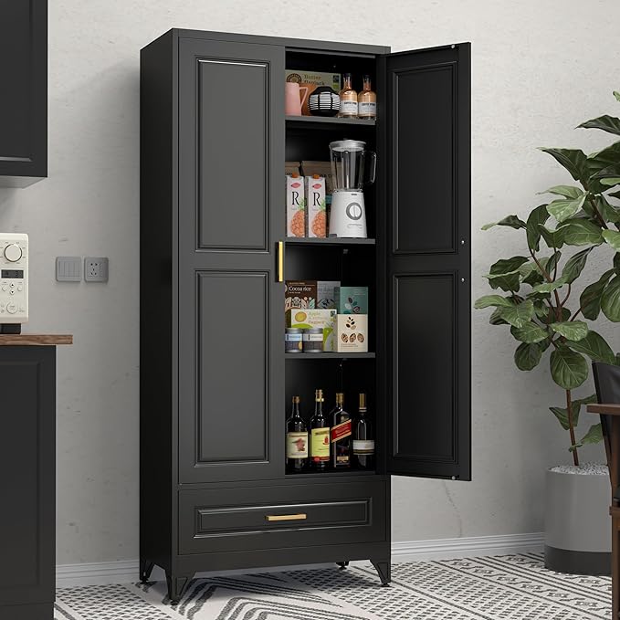 75" Tall Metal Storage Cabinet, Kitchen Pantry Storage Cabinets