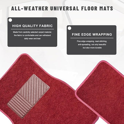 Sun Walker 4 PCS Car Floor Mats, Waterproof Anti-Slip Front & Rear Car Carpets with Driver Heel Pad, All Weather Floor Protective Pads Universal for SUVs Trucks Sedans Vans (Wine Red)