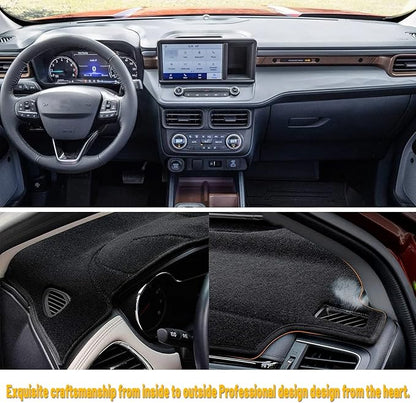 Dashboard Dash Board Cover Mat Pad Carpet Non-Slip Custom Compatible with Ford Maverick 2022 2023 2024 Protector Sunshield (Black Trim)