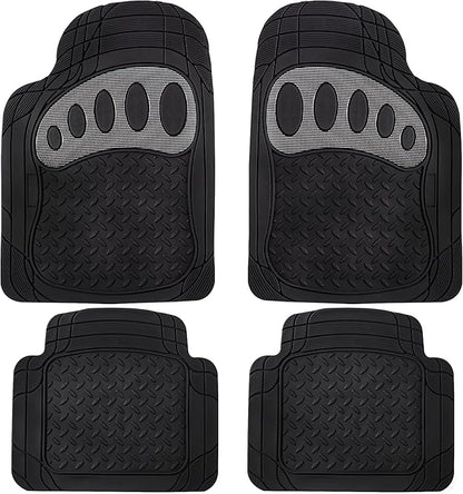 FH Group Automotive Floor Mats - Heavy-Duty Footprint Design Rubber Floor Mats for Cars, Universal Fit Full Set, Climaproof Floor Mats, Trimmable Floor Mats for Most Sedan, SUV, Truck Floor Mats Gray