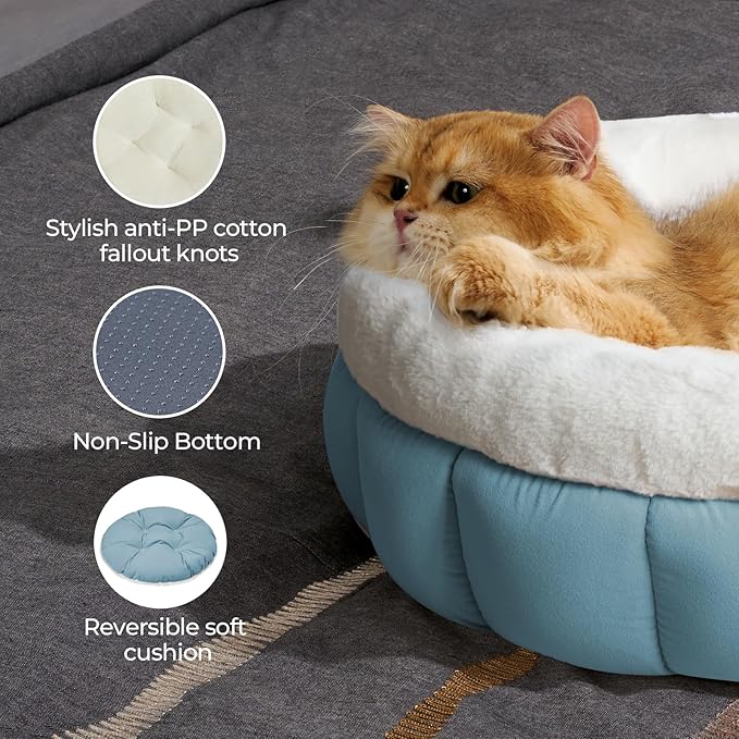 BALANCE Cat Beds for Indoor Cats, Washable Round Dog Bed, Donut Dog Bed with Anti-Slip Bottom for Small Dogs, 28 Inches, Dream Blue