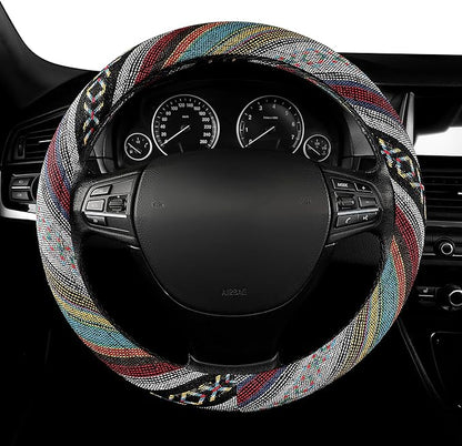 GXT 15 inch New Baja Blanket Car Steering Wheel Cover Universal Fit Most Cars Automotive Ethnic Style Coarse Flax Cloth (Red Blue)