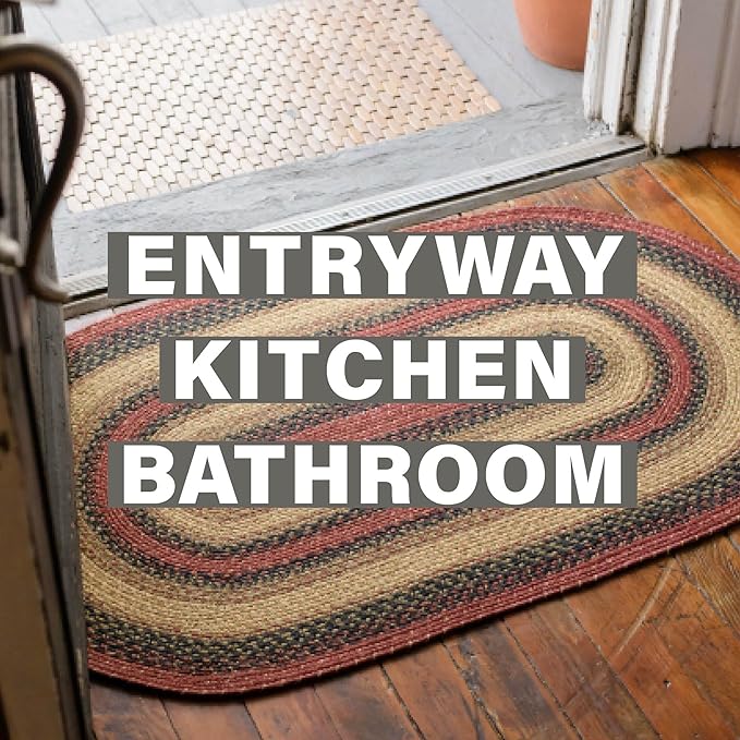 Homespice Highland Multi Color Braided Rugs 27x45 - Small Jute Braided Kitchen Rugs for Country Decor
