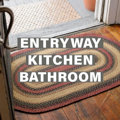 Homespice Highland Multi Color Braided Rugs 27x45 - Small Jute Braided Kitchen Rugs for Country Decor