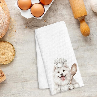 Funny Samoyed Chef Kitchen Towels, Gifts for Samoyed Lovers, Chef Gifts for Women Men, Funny Dog Decorative Dish Hand Tea Towels for Kitchen Bakery, 16x24 Inch