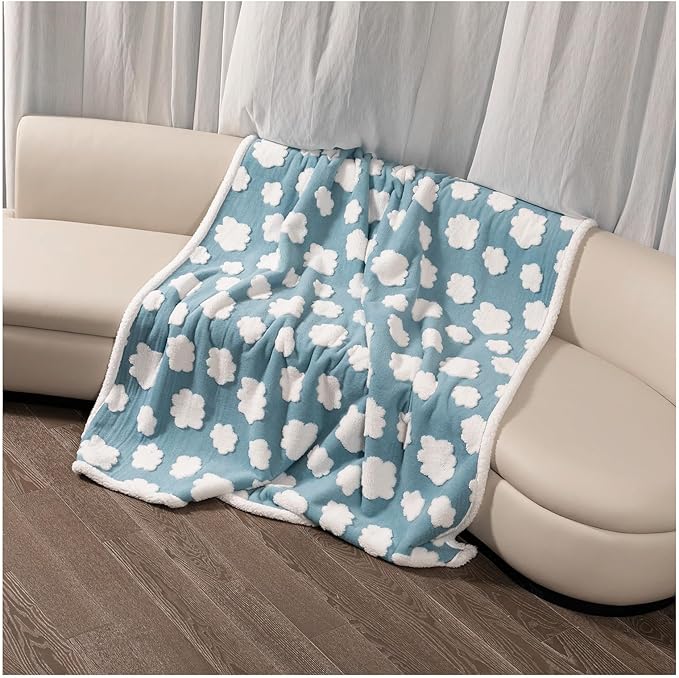 Maidewow Waterproof Pet Blanket for Dogs,Blue Stylish Jacquard Pets Blankets for Cat 85x85in Bed Couch Covers Puppy Sharpa Fleece Cats Washable Reversible Furniture Protection (Blue Cloud,XXL)