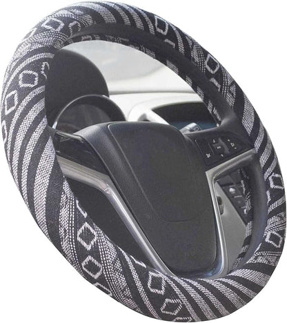 Small Ethnic Style Coarse Flax Cloth Automotive Steering Wheel Cover Anti Slip and Sweat Absorption Auto Car Wrap Cover (14''-14.25, G)