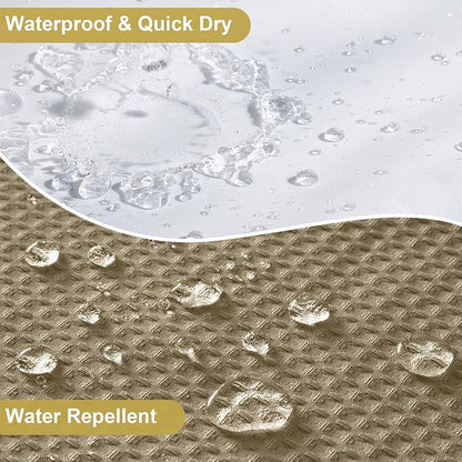 ROLIZOE 3-in-1 Waffle Texture Shower Curtain Set with TPU-Coated Waterproof Liner and 12 Upgraded Double-Sided Hooks, Well-Matched Sizes for a Seamless Fit – Khaki, 72" x 78"