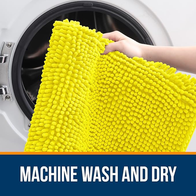 OLANLY Bathroom Rugs 30x20, Extra Soft Absorbent Chenille Bath Rugs, Rubber Backing Quick Dry, Machine Washable Bath Mats for Bathroom Floor, Tub and Shower, Home Decor Accessories, Lemon Yellow
