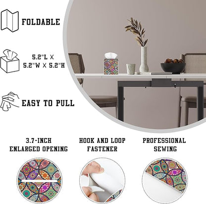 OHEGBXE Tissue Box Holder Abstract Mandela Floral Square Leather Tissue Box Cover Modern Cube Facial Paper Cover Case for Bathroom Vanity Countertop Night Stands Tabletop