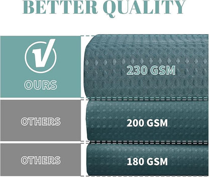 eachope SeawedGreen No Hook Waffle Weave Shower Curtain with snap-in Liner Replacement, 230GSM Waterproof Fabric Hotel Shower Curtain Set for Bathroom, Through Mesh Top Window,71Wx74H