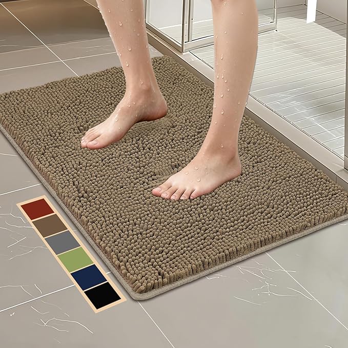 Bcoimo 36"×24" Absorbent Bath Mat, Non-Slip with Backing Chenille Bath Rug and Machine Washable Bathroom Mat Quick-Dry Design. Ideal for Bathroom and Tub Areas