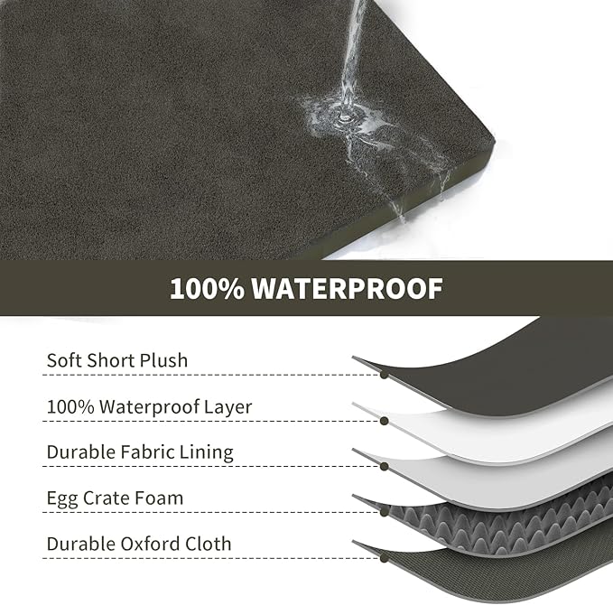 Tail Stories Comfort Dog Bed for Small Dogs & Cats, Waterproof Dog Crate Mat Orthopedic Egg Crate Foam with Washable Removable Cover, Coffee