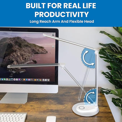 Mount-It! LED Desk Lamp with Wireless Charger and USB-C Charging Port, Dimmable