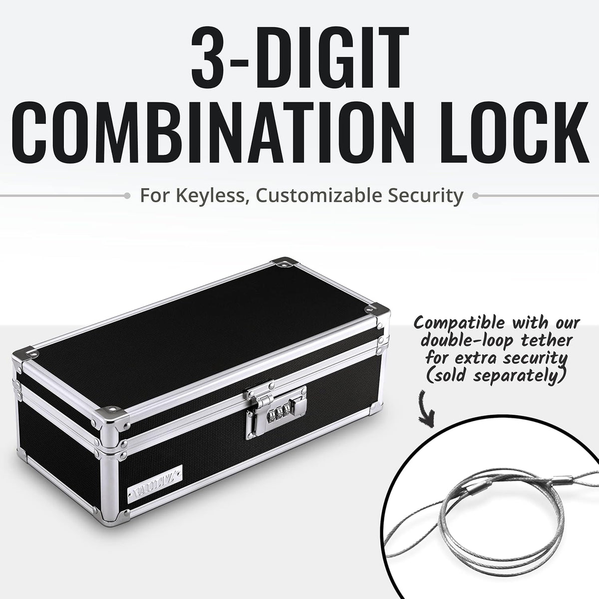 Vaultz Locking Medicine Storage Box with Combination Lock, 3.75" x 11.88" x 5.25", Black (VZ03480)