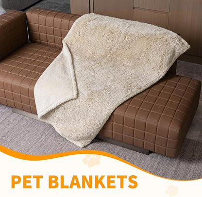 Wowchine Waterproof Calming Dog Blanket Cream Long Faux Fur Pet Throw Blankets for Medium Dogs Cats Couch Sofa Covers Love Bed Cover Washable(Cream,L-65x57in)