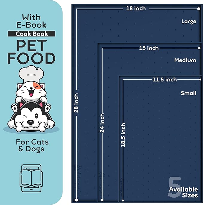 Dog Food Mat - 28x18” Large Silicone Stove Top Protector, Silicone Pet Feeding Mat, Raised Edges Dog Mat for Food and Water Prevent Spill, Waterproof Cat Placemats Protect Floors, Easy Clean Bowl