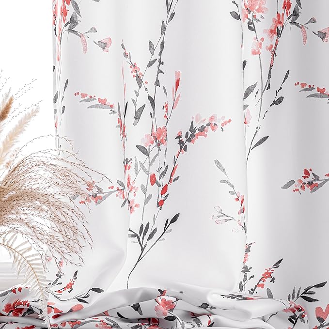 MYSKY HOME Floral Curtains 84 Inch Length