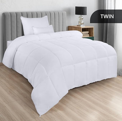 Utopia Bedding Comforters Twin Size, All Season Duvet Insert, Down Alternative Box Stitched Bed Comforter with Corner Tabs, Machine Washable (White, Pack of 6)