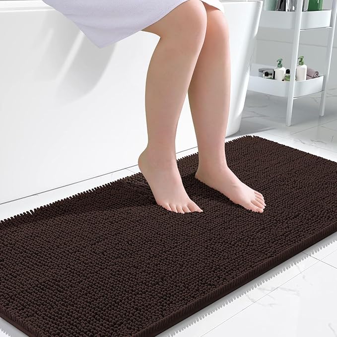 OLANLY Bathroom Rugs 47x24, Extra Soft Absorbent Chenille Bath Rugs, Rubber Backing Quick Dry, Machine Washable Bath Mats for Bathroom Floor, Tub and Shower, Home Decor Accessories, Brown