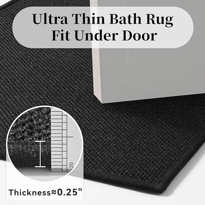 MontVoo Bath Mat Rug-Ultra Thin Non Slip Bath Mats for Bathroom Mat Quick Dry, Rubber Backing Washable Bathroom Rugs Fit Under Door, Absorbent Bath Rugs for Floor,17"x24",Black