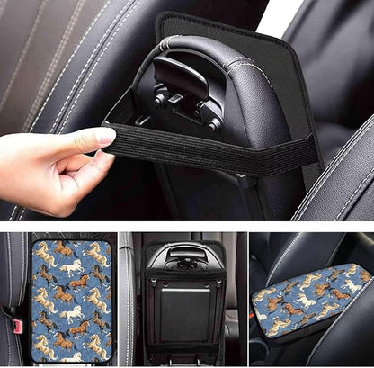 Vintage Horse Car Center Console Armrest Pad for Cars Dust-Proof Armrest Seat Storage Box Mat for Car Interior Decor Horse Cars Accessories, Easy to Install