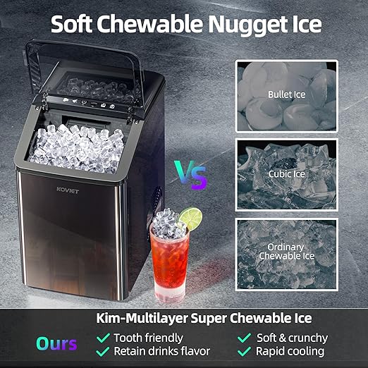 Nugget Ice Makers Countertop, Soft Pebble Ice Machine, Chewable Crushed Pellet