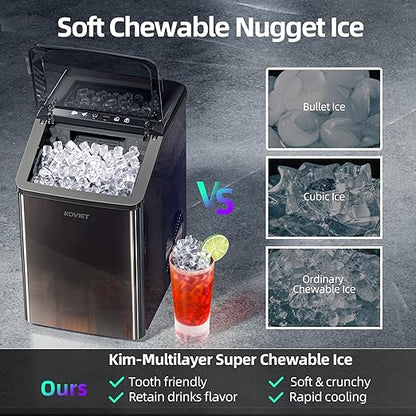 Nugget Ice Makers Countertop, Soft Pebble Ice Machine, Chewable Crushed Pellet