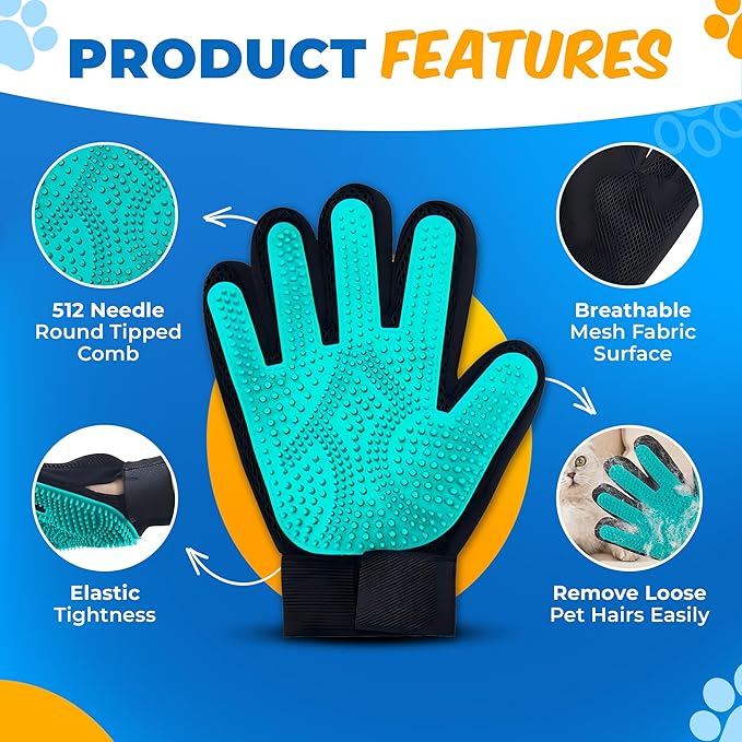 Petandzy Pet Hair Removal Glove for Dogs & Cats – Dog Grooming Gloves for Shedding, Pet Hair Remover Glove – Pet Grooming Gloves, Cat Grooming Gloves & Cat Brush Glove – Dog Bath and Washing Gloves