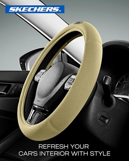 Skechers Steering Wheel Cover, Memory Foam Car Steering Wheel Covers,14.5-15inch Anti-Slip Safety Comfortable Design Universal Men Women Fits for 95% Truck,SUV,Cars(Beige)