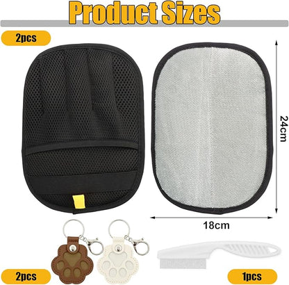 2PCS Pet Hair Removal Gloves for Cats & Dogs,Electrostatic Reusable Pet Hair Removal Brush,Double Sided Static Romover(２PCS Gloves, 1PCS White Comb,2PCS Pet Hair Keychain)for Clothing,Carpet.