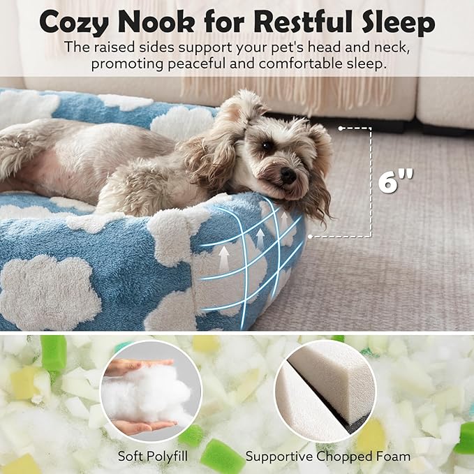 JOEJOY Small Dog Bed for Small Dogs, Rectangle Washable Orthopedic Dog Bed with Removable Zipper Cover, Cute Soft Calming Puppy Pet Bed with Jacquard Shaggy Plush & Non Skid Bottom