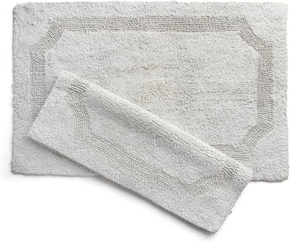 voyzz home Set of 2 Reversible Bath Rug 20x32 inch -17x24 inch | 100% Cotton Hand Tufted Soft & Absorbent Bath Mat|Washable Quick Dry Shaggy Shower Mat | Non-Slip Mordern Bathroom Decor | Grey…