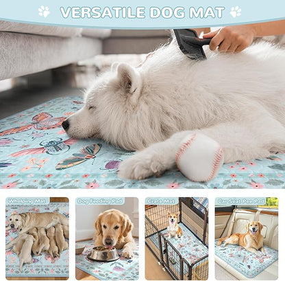 Lahome Washable Reusable Pee Pads for Dogs - Blue Butterfly & Insect Print 2 Pack Puppy Pads, Super Absorbent & Waterproof Training Mats for Crate & Floor - Leakproof with Non-Slip Backing (24"x24")