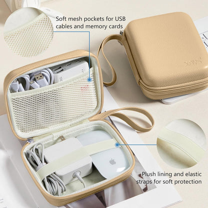 Charger Case for Macbook, Portable Tech Electronic Organizer Bag,Travel Storage Pouch for Laptop Accessories, MacBook Power Adapter, Charging Cords, USB Drives, Power Bank (Light Khaki, L)