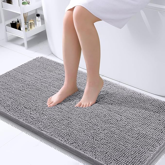 OLANLY Bathroom Rugs 45x27, Extra Soft Absorbent Chenille Bath Rugs, Rubber Backing Quick Dry, Machine Washable Bath Mats for Bathroom Floor, Tub and Shower, Home Decor Accessories, Grey