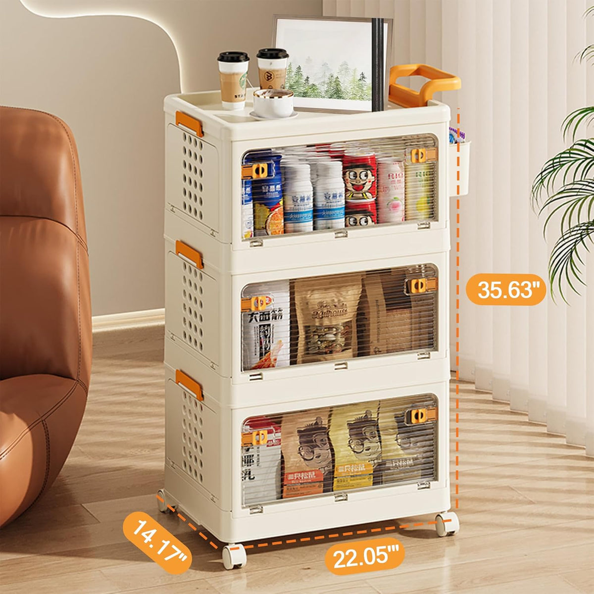 58 QT Storage Bins with Lids, Stackable Rolling Storage Cart with Clear Doors, 3 Tier Storage Cart on Wheels, Plastic Storage Containers for Home, Office, Kitchen, Bedroom, White