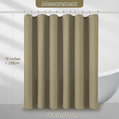 PANGSINNE Shower Curtain Taupe Waffle Textured, 256GSM Heavy Duty Weighted Fabric Shower Curtains, Hotel Quality Luxury Polyester Water Repellent Bathroom Curtain with 12 Hooks, 72Wx78H